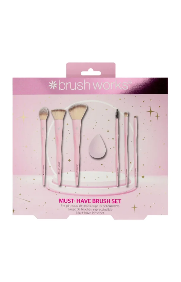 Coffret de pinceaux & éponge blender – Teint & yeux – Rose – 7 accessoires