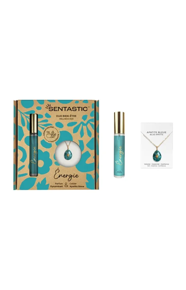 Coffret parfum & collier apatite bleu – Energie