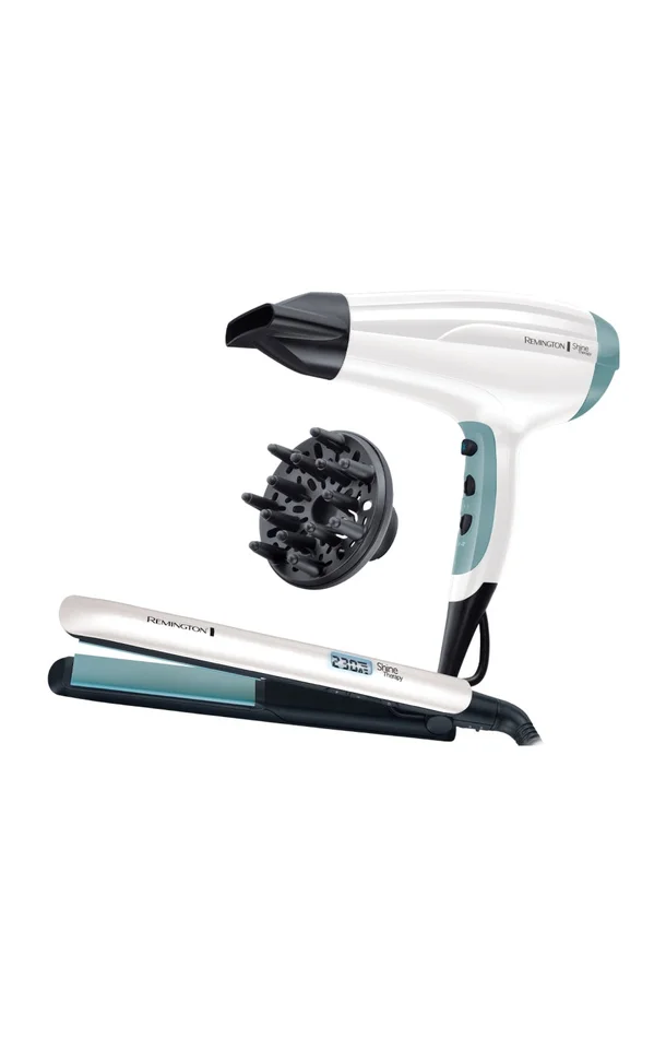 Coffret sèche-cheveux & lisseur – Shine Therapy – Blanc & bleu