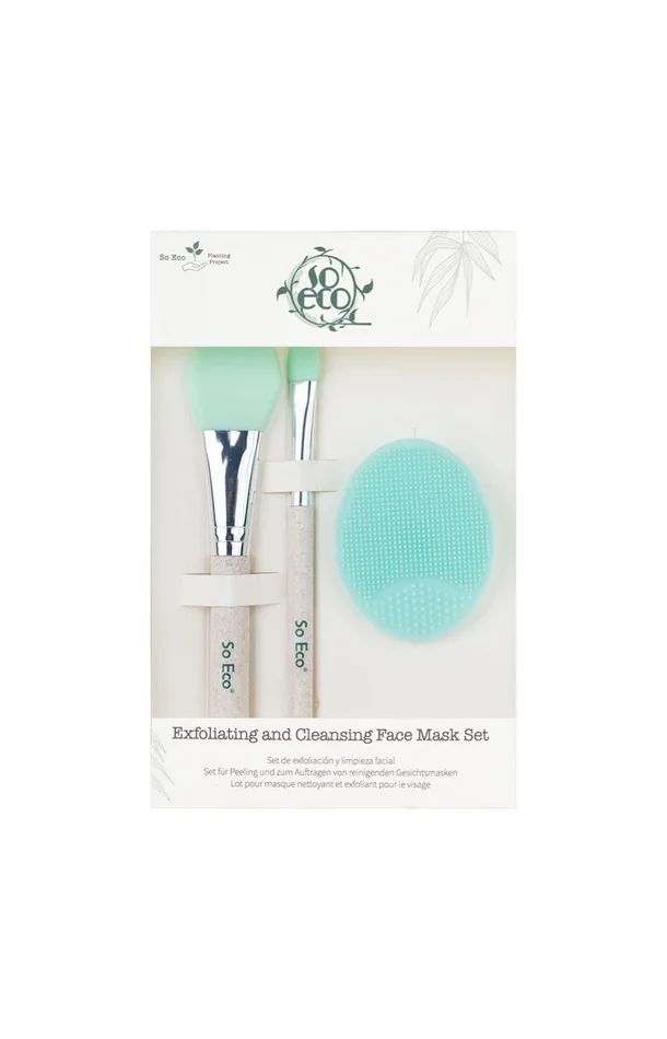 Coffret soin visage – Pinceaux masque & gant nettoyant – Bleu – 3 produits