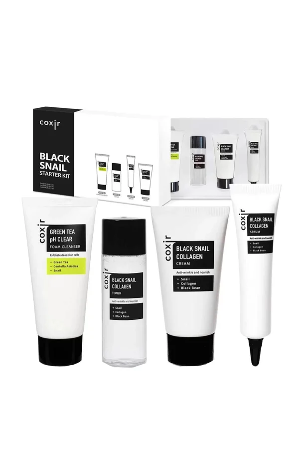 Coffret visage débutant – Mucine d’escargot & collagène – 4 produits