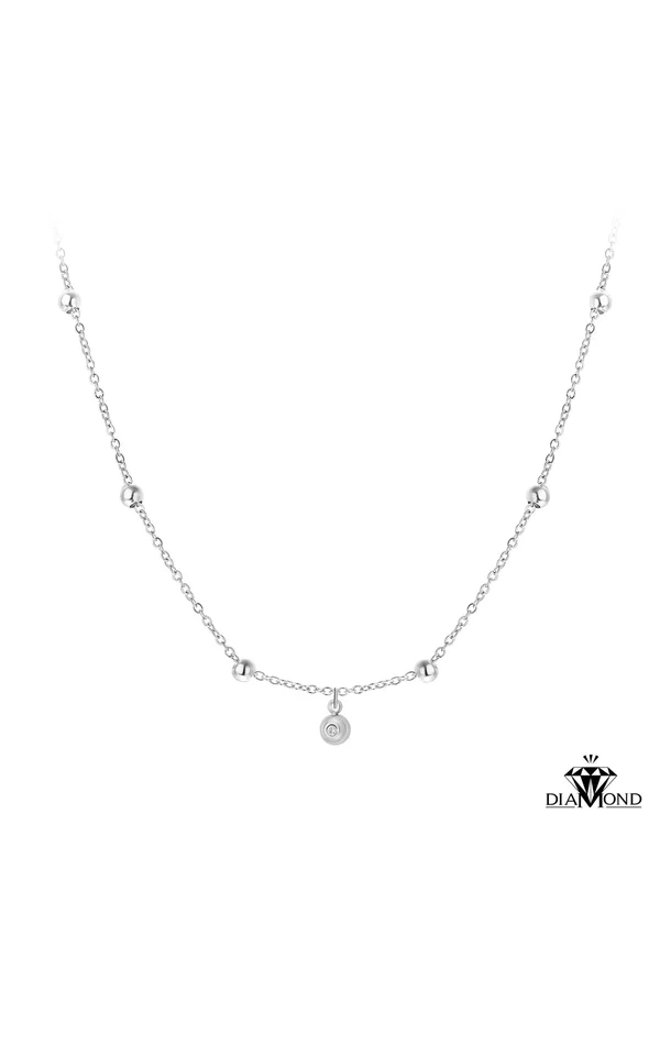 Collier – Acier inoxydable & diamant blanc – Argenté