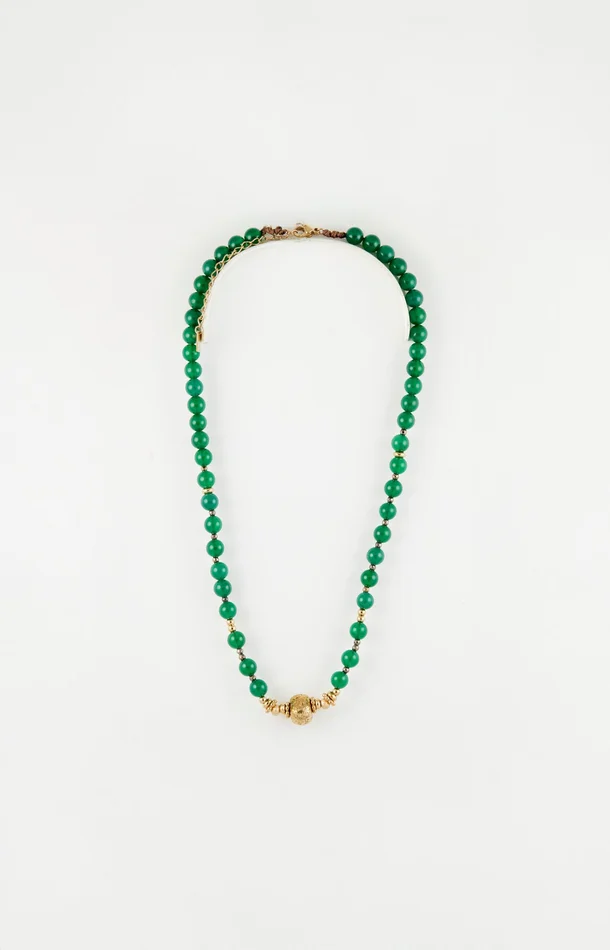 Collier – Acier inoxydable & malachite – Doré & vert
