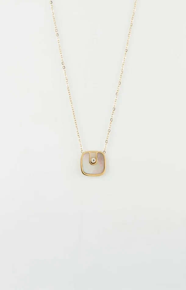 Collier – Acier inoxydable – Doré & nacre