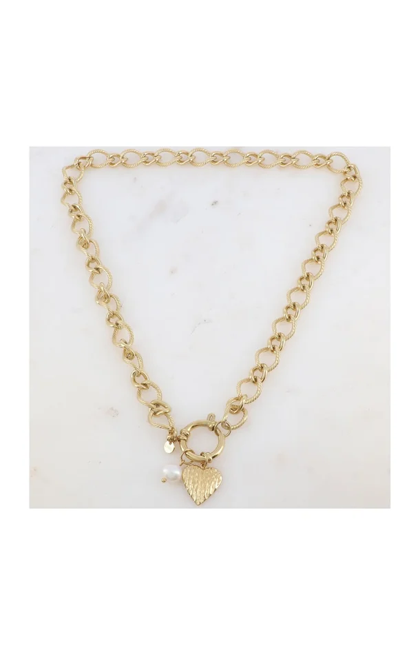 Collier – Acier inoxydable doré & perle