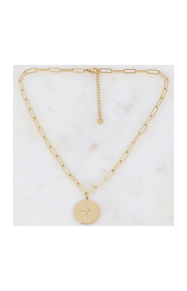 Collier – Acier inoxydable doré & zirconium