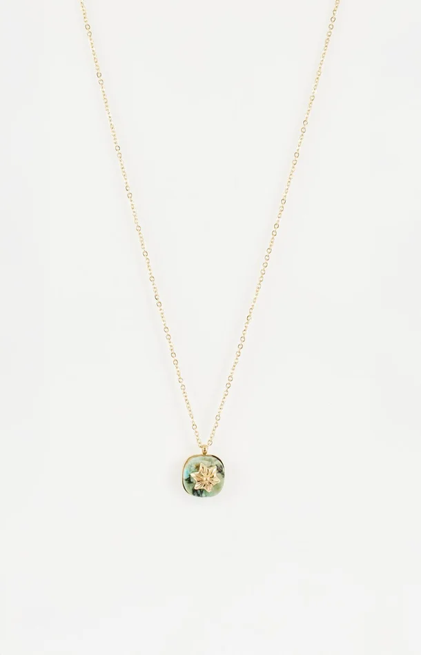 Collier court – Acier inoxydable – Doré & turquoise