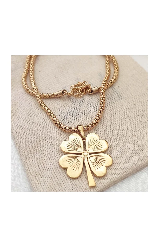 Collier fin pendentif trèfle – Laiton plaqué or