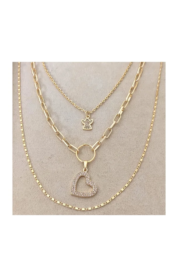 Collier multiple – Laiton doré & zircon