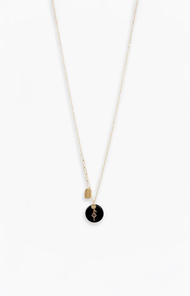 Collier pendentif – Acier inoxydable & céramique – Doré & noir