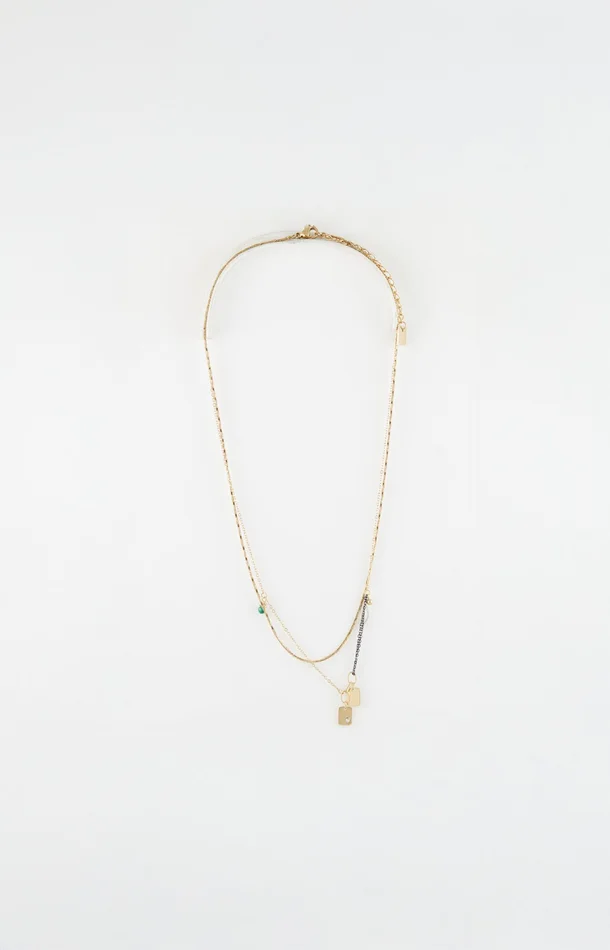 Collier pendentif – Acier inoxydable & onyx – Doré & noir