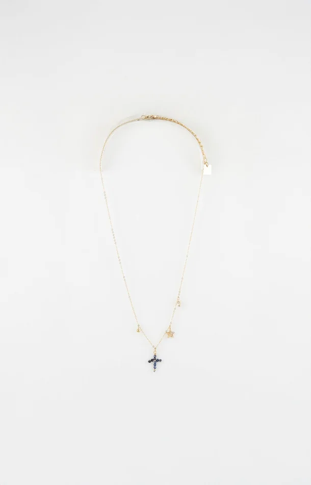 Collier pendentif – Lapis-lazulis – Acier inoxydable – Doré & bleu