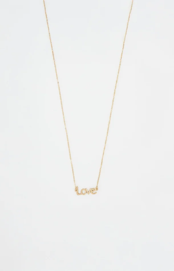 Collier pendentif “Love” – Acier inoxydable – Doré