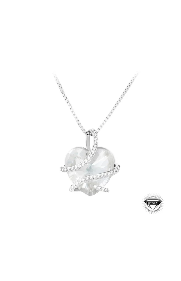 Collier pendentif en cœur – Alliage & cristaux – Argenté
