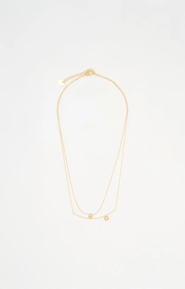 Collier pendentifs zirconium – Acier inoxydable – Doré & blanc