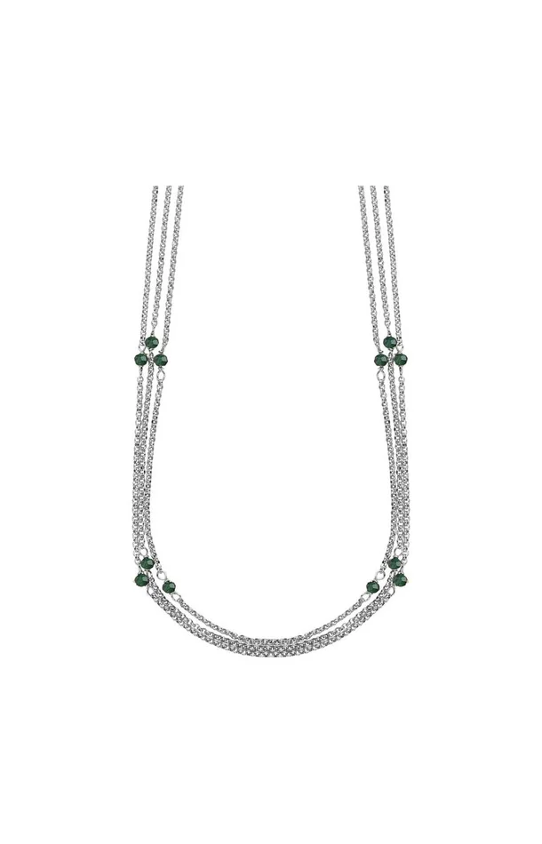 Collier rhodié – Argent 925/1000 & cristal vert émeraude