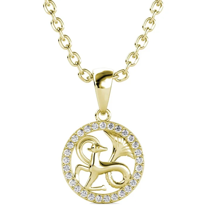 Collier Zodiaque Capricorne – Laiton plaqué or 18 k & cristal blanc