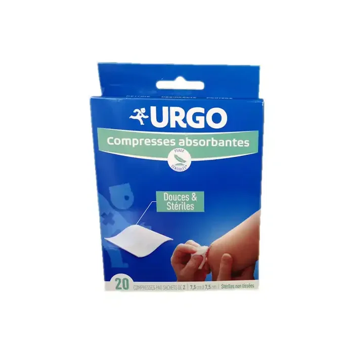 COMPRESSES ABSORBANTES STERILES 7.5 X 7.5 CM BOITE DE 20 SACHETS URGO