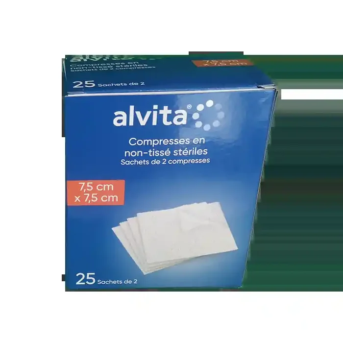 COMPRESSES en NON TISSÉ STERILES 7.5×7.5CM X25 ALVITA