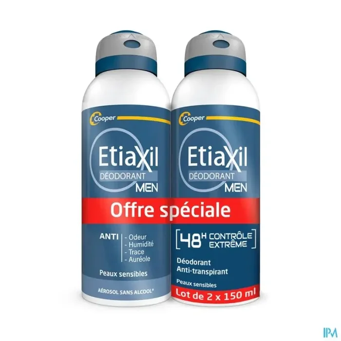 Cooper etiaxil antitranspirant homme 48h aerosol 150ml x2
