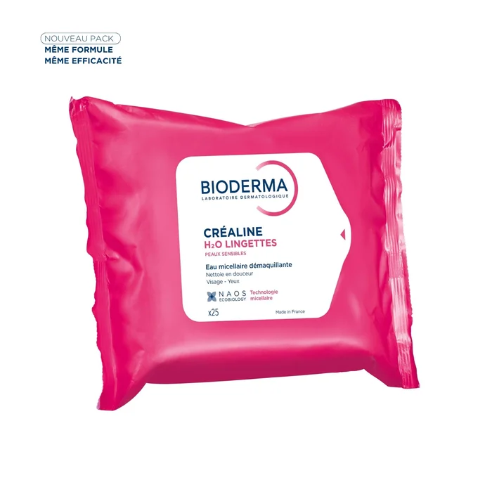 Créaline H2O – 25 Lingettes Démaquillantes – Peaux Sensibles