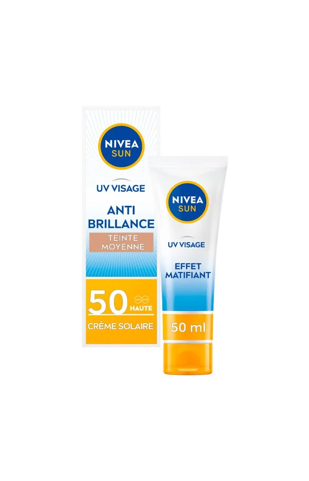 Crème anti-brillance teintée SPF 50 – Visage – Teinte moyenne – 50 ml