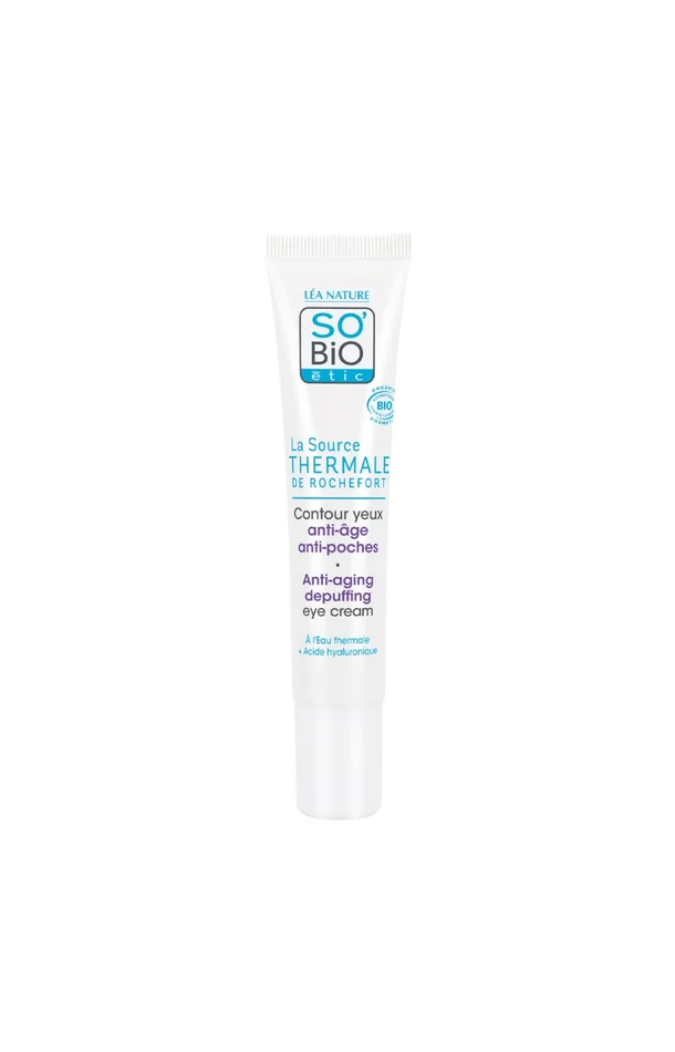Crème contour yeux anti-poches bio – Eau thermale & acide hyaluronique
