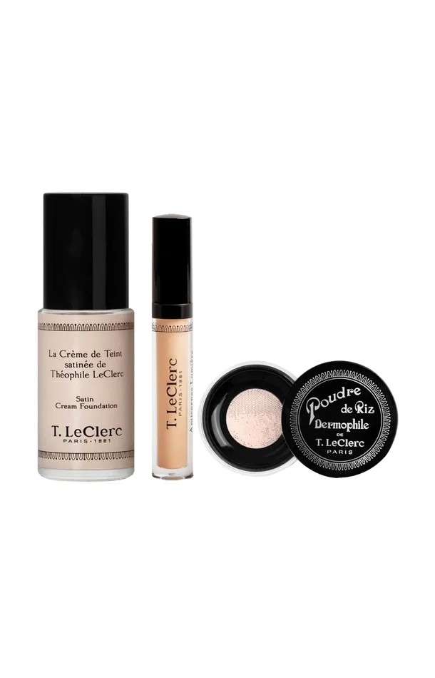Crème de teint, anti-cernes & poudre libre – Ivoire satiné, Porcelaine & Transparent