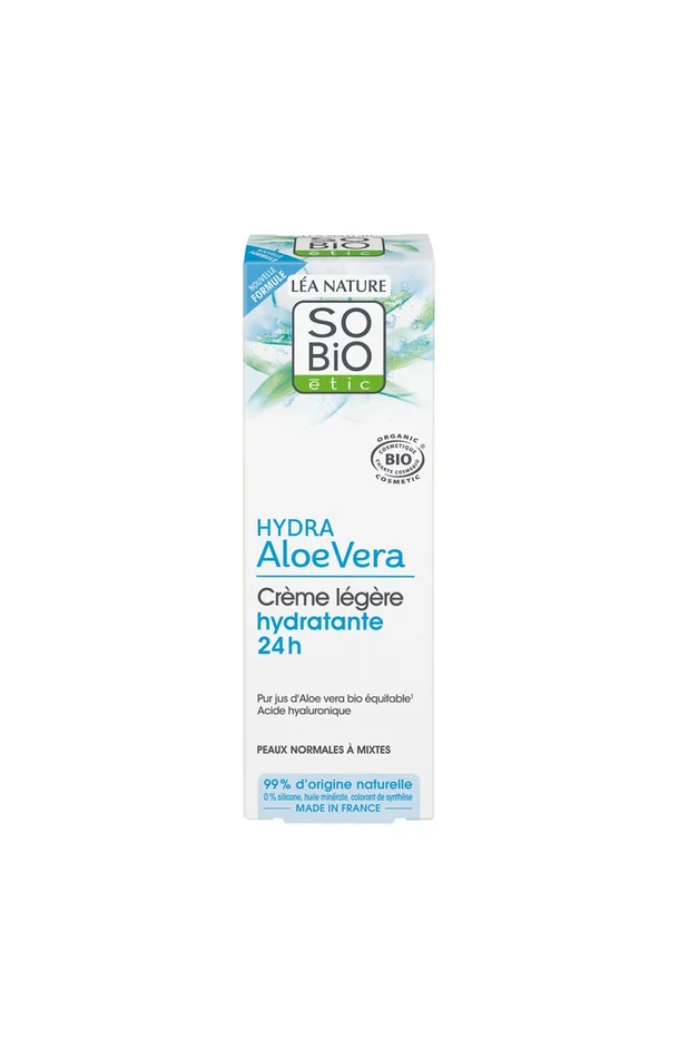 Crème légère hydratante bio – Aloe vera – Peaux normales à mixtes