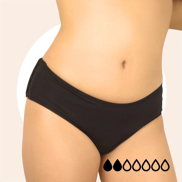 Culotte menstruelle avec agrafes – Silvia – Flux légers – Noir – Noir
