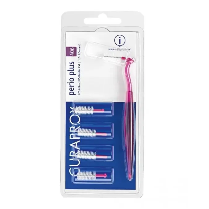 Curaprox CPS – 406 Perio Plus Rose, 5 brossettes interdentaires + 1 manche