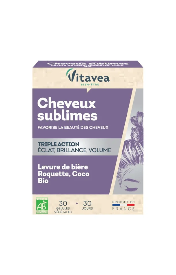 Cure cheveux sublimés bio – Levure de bière, roquette & coco – 30 gélules