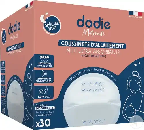 Dodie Coussinets d‘Allaitement Nuit – en Pochette Individuelle – Boîte de 30