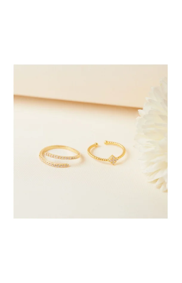 Double bague – Argent 925 plaqué or & zircon