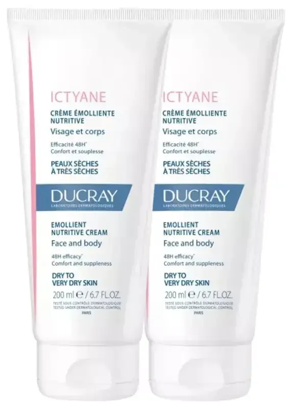 Ducray Ictyane Crème Émolliente Nutritive Peaux Séches et Trèsèches Visage et Corps Offre Spéciale Duo 2 x 200 ml