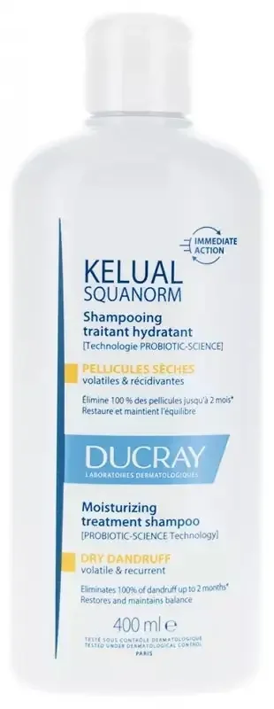 Ducray Kelual Squanorm Shampoing Traitant Hydratant Pellicules Sèches Volatiles & Récidivantes 400 ml