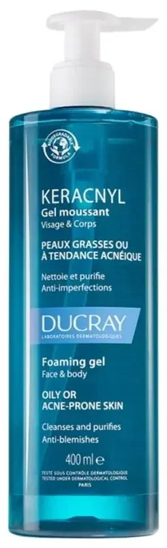 Ducray Keracnyl Gel Moussant – Peaux Grasses ou à Tendance Acnéique 400 ml