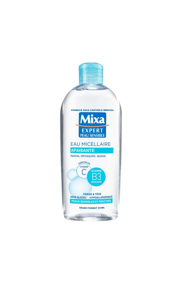 Eau micellaire apaisante – Vitamine B3 & C – Peaux sensibles & réactives – Visage & yeux – 400 ml