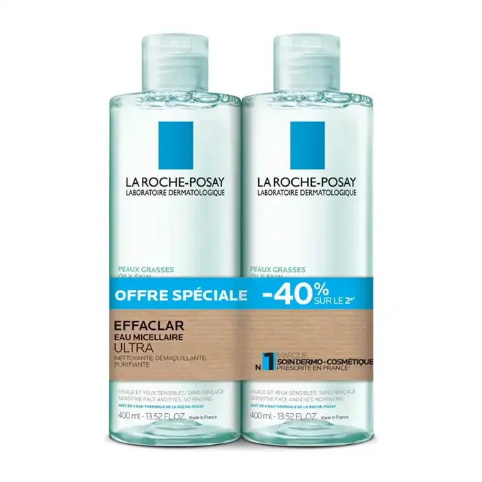 EFFACLAR EAU MICELLAIRE ULTRA LOT DE 2 X 400 ML LA ROCHE POSAY