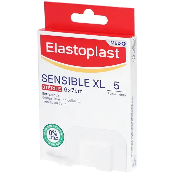 ELASTOPLAST MED+ Pansement Sensible XL sérile 6×7 cm. Boite de 5 pansements