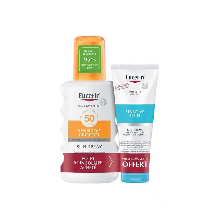 Eucerin Duo Sun Sensitive Protect spray SPF50 – 200ml + mini Sun Sensitive Relief apres-soleil 50ml