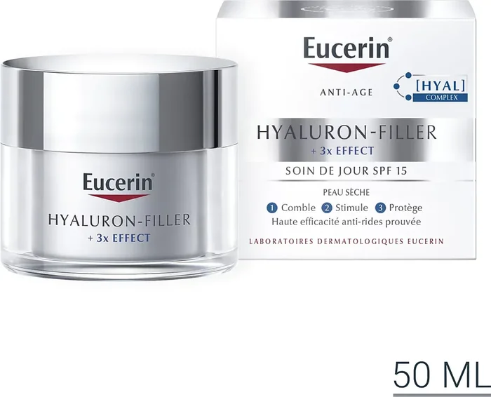 Eucerin Hyaluron-Filler + 3X Effect Soin de Jour Anti-Âge SPF15 – Peau Sèche 50 ml