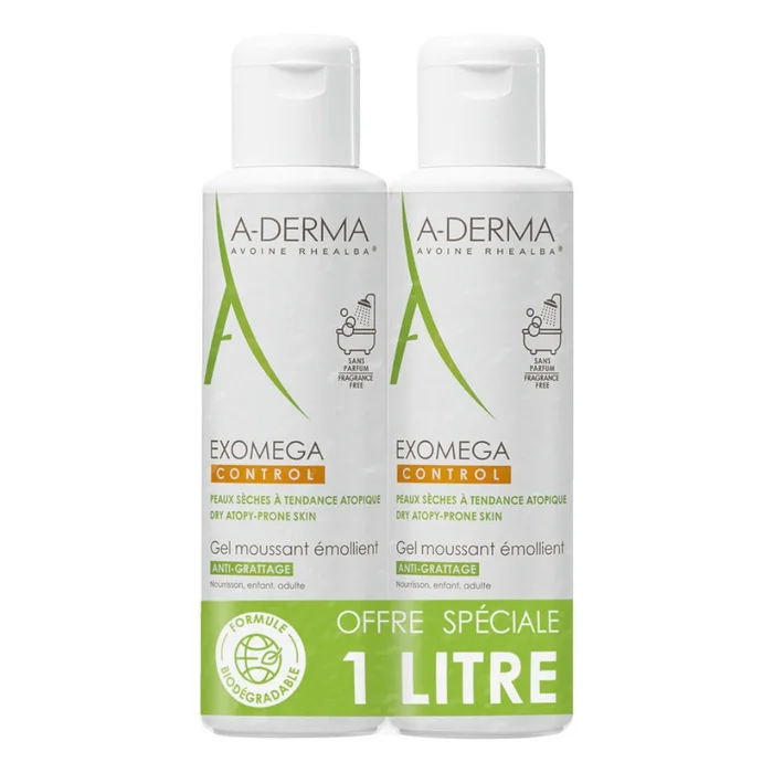 Exomega Control – Gel Moussant Emollient 2×500 ml