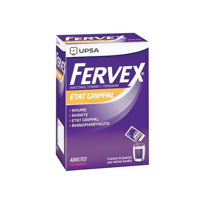 Fervex etat grippal adultes framboise 8 sachets de granules