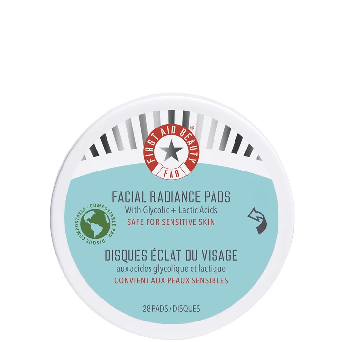 First Aid Beauty Disques Éclat du Visage – Soin aux Acides Glycolique et Lactique Format Voyage