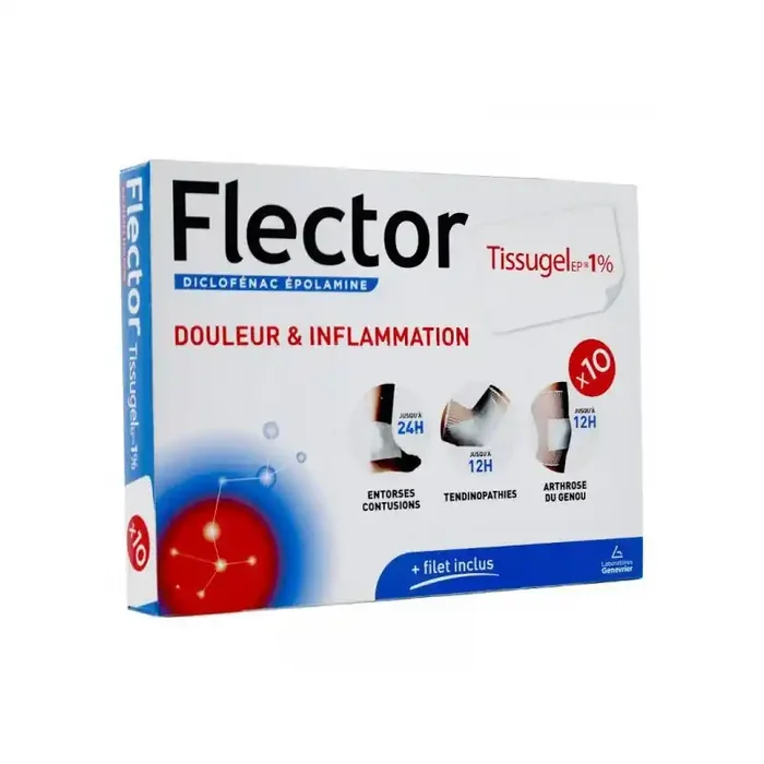 FLECTOR TISSUGEL EP 1% 10 EMPLATRES GENEVRIER
