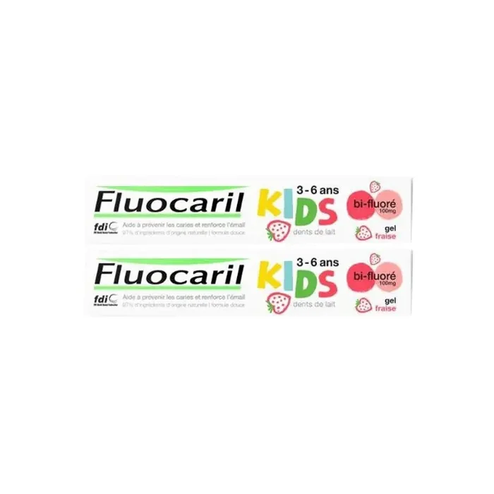Fluocaril dentifrice kids gel fraise bi-fluore 2x50ml