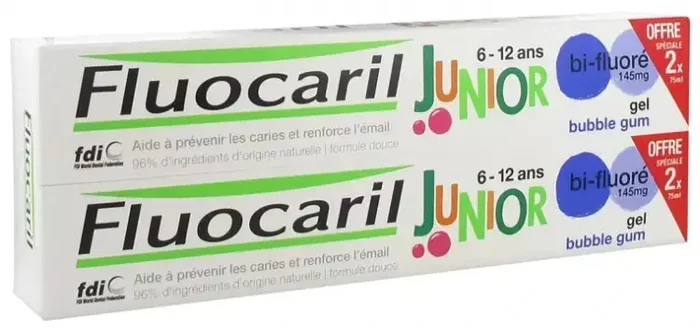 Fluocaril Junior Bubble Gum Dentifrice 2 x 75 ml – Arôme Bubble Gum