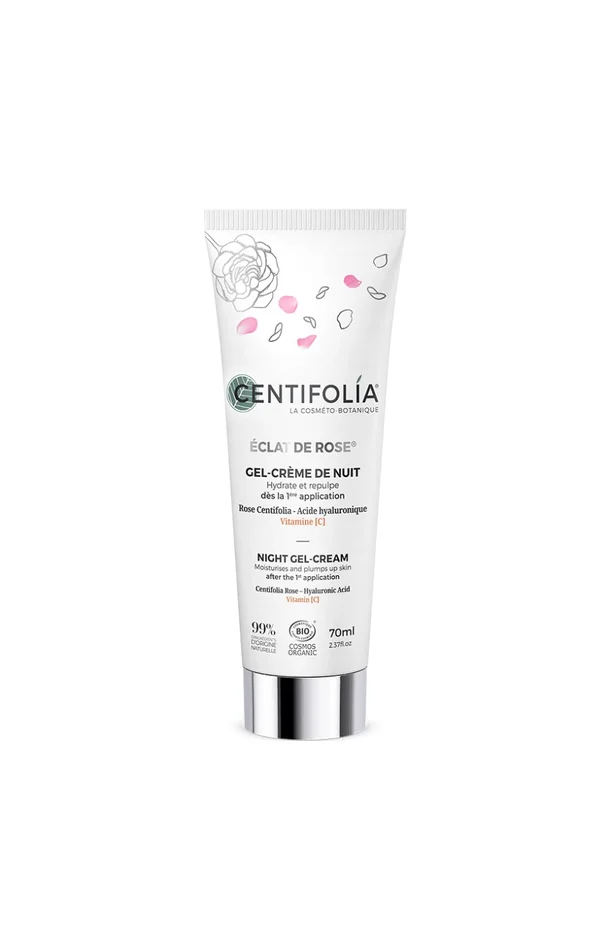 Gel crème de nuit hydratant bio – Rose & acide hyaluronique – Visage