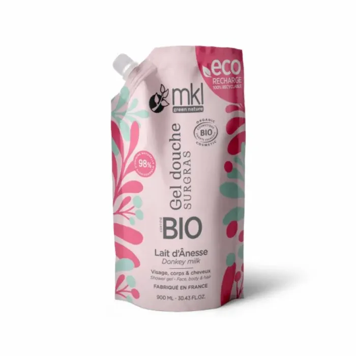 GEL DOUCHE SURGRAS LAIT D‘ÂNESSE BIO ECO RECHARGE 900ML MKL GREEN NATURE